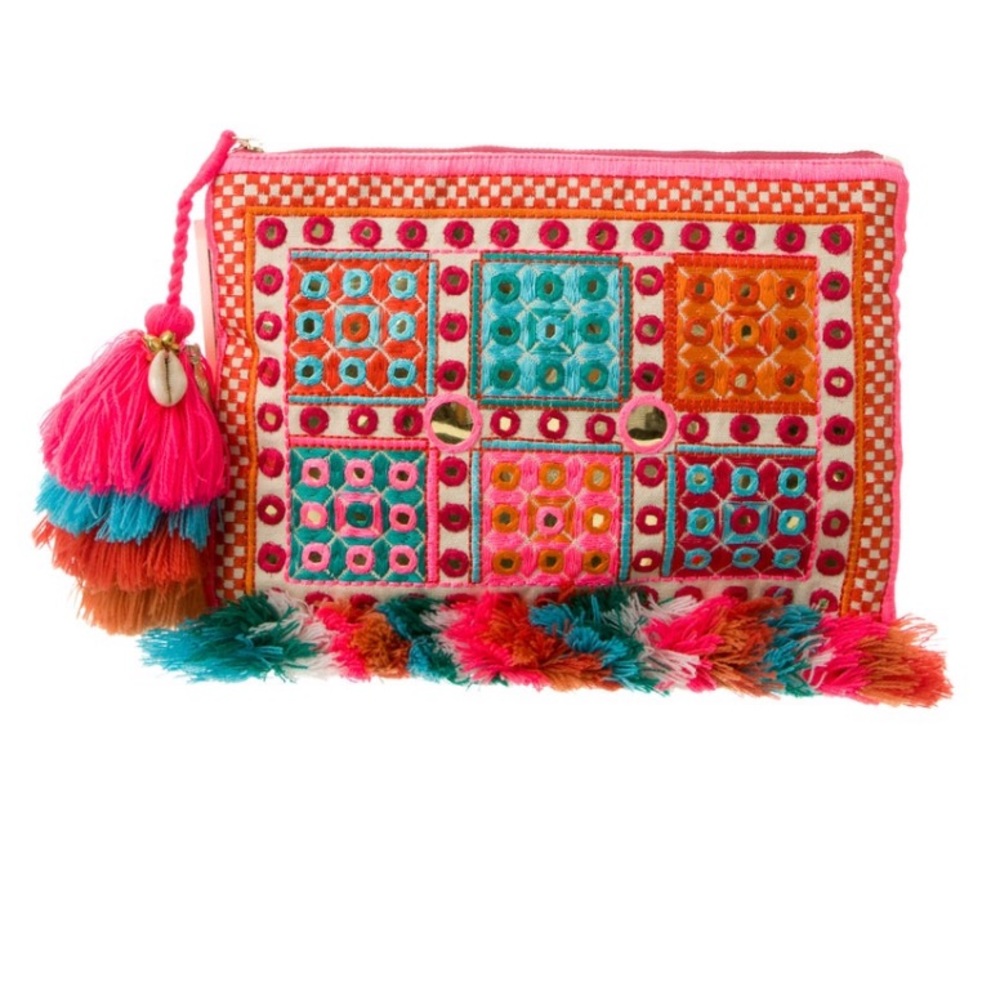 Figue Sangita Zip Embroidered Clutch $250